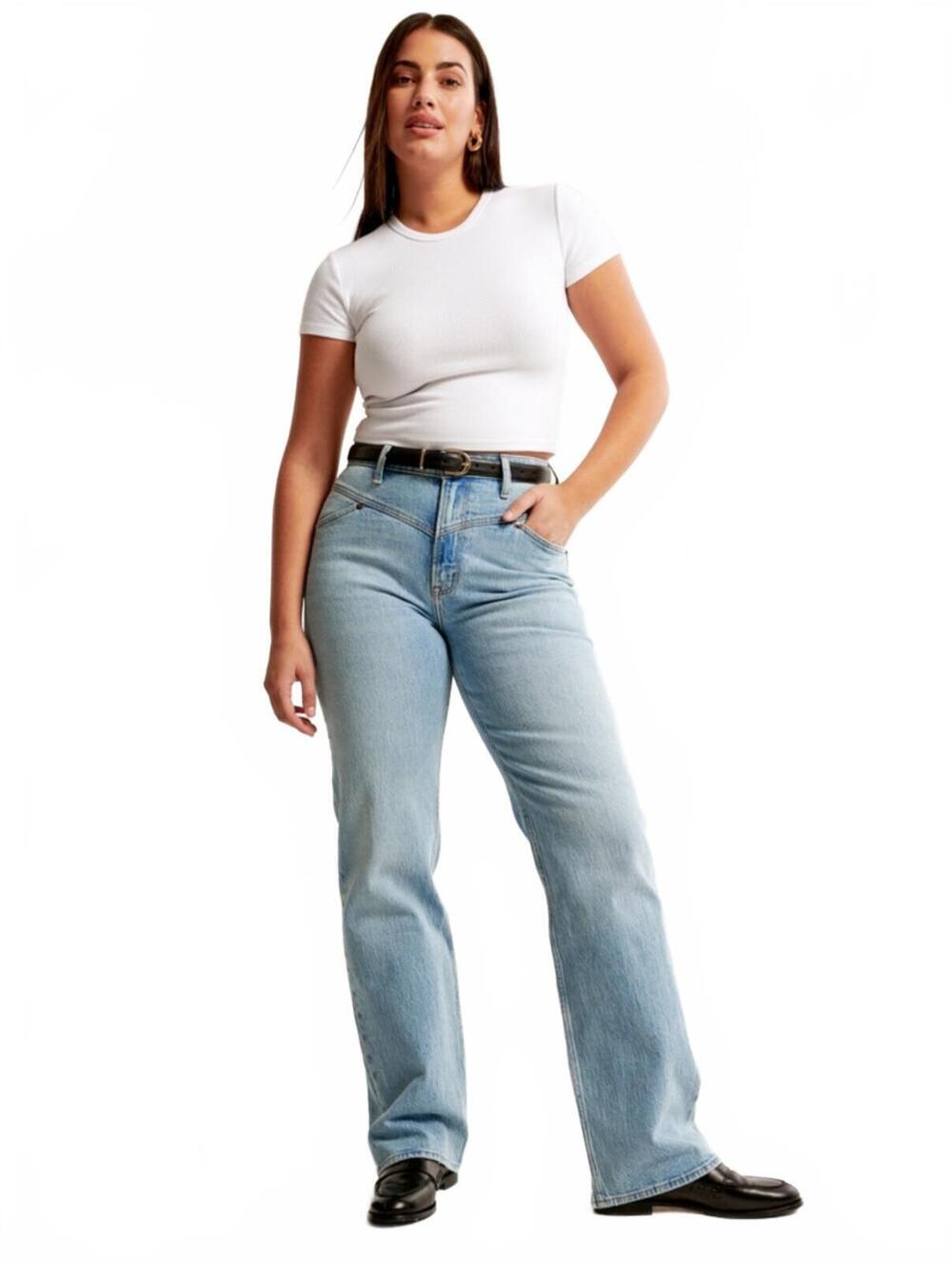 Abercrombie & Fitch Curve Love High Rise 90s Relaxed Jean Medium Front Yoke 29 - Picture 3 of 9